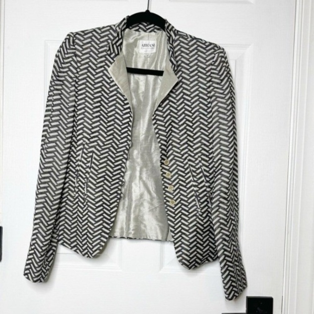 Armani Collezioni Women's Blazer Jacket Geometric Pattern Linen Silk Size 4